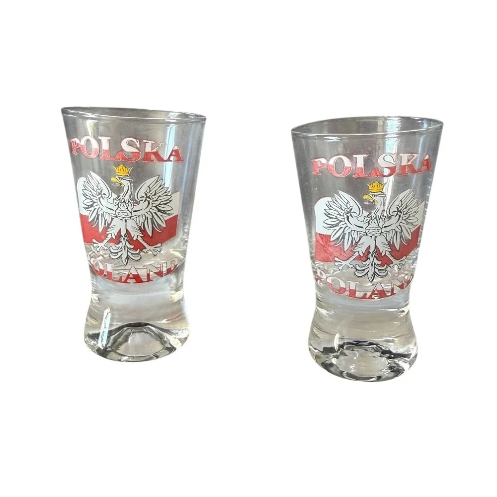 Shot‎ Glass Set of 2 Clear Polish White Eagle Crest Polska